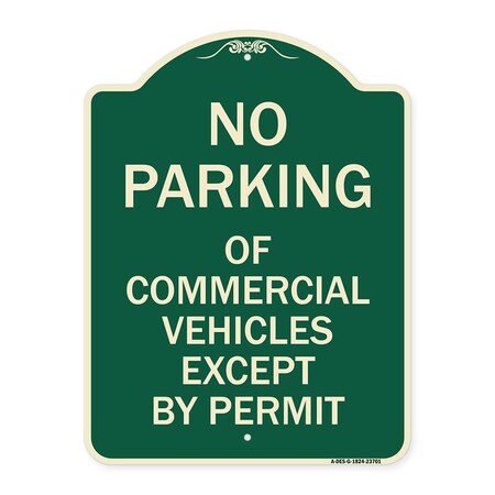 No Parking Of Commercial Vehicles Except By Permit Heavy-Gauge Aluminum Architectural Sign